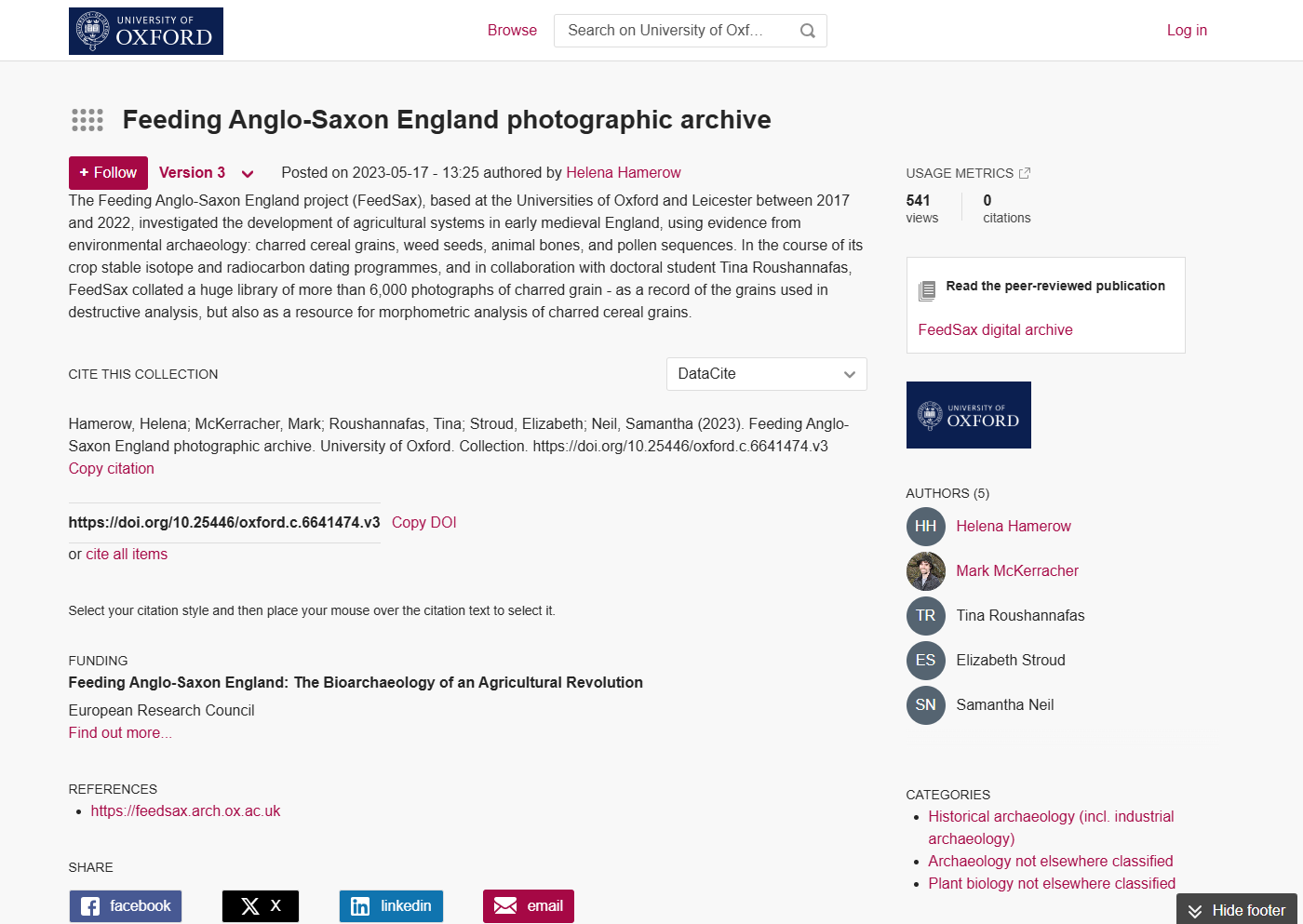 A screenshot of the Feedsax photograph archive from Oxford University
