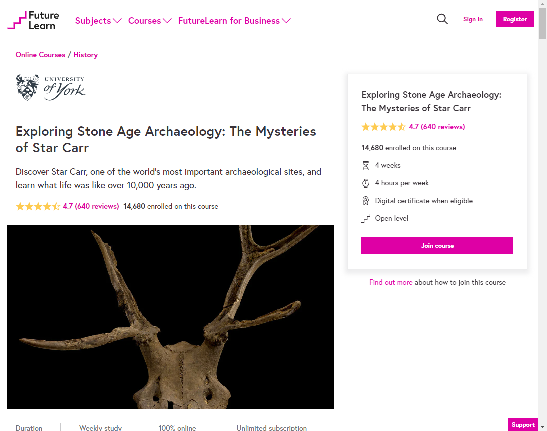 A screenshot of the Star Carr Massive Online Open Course