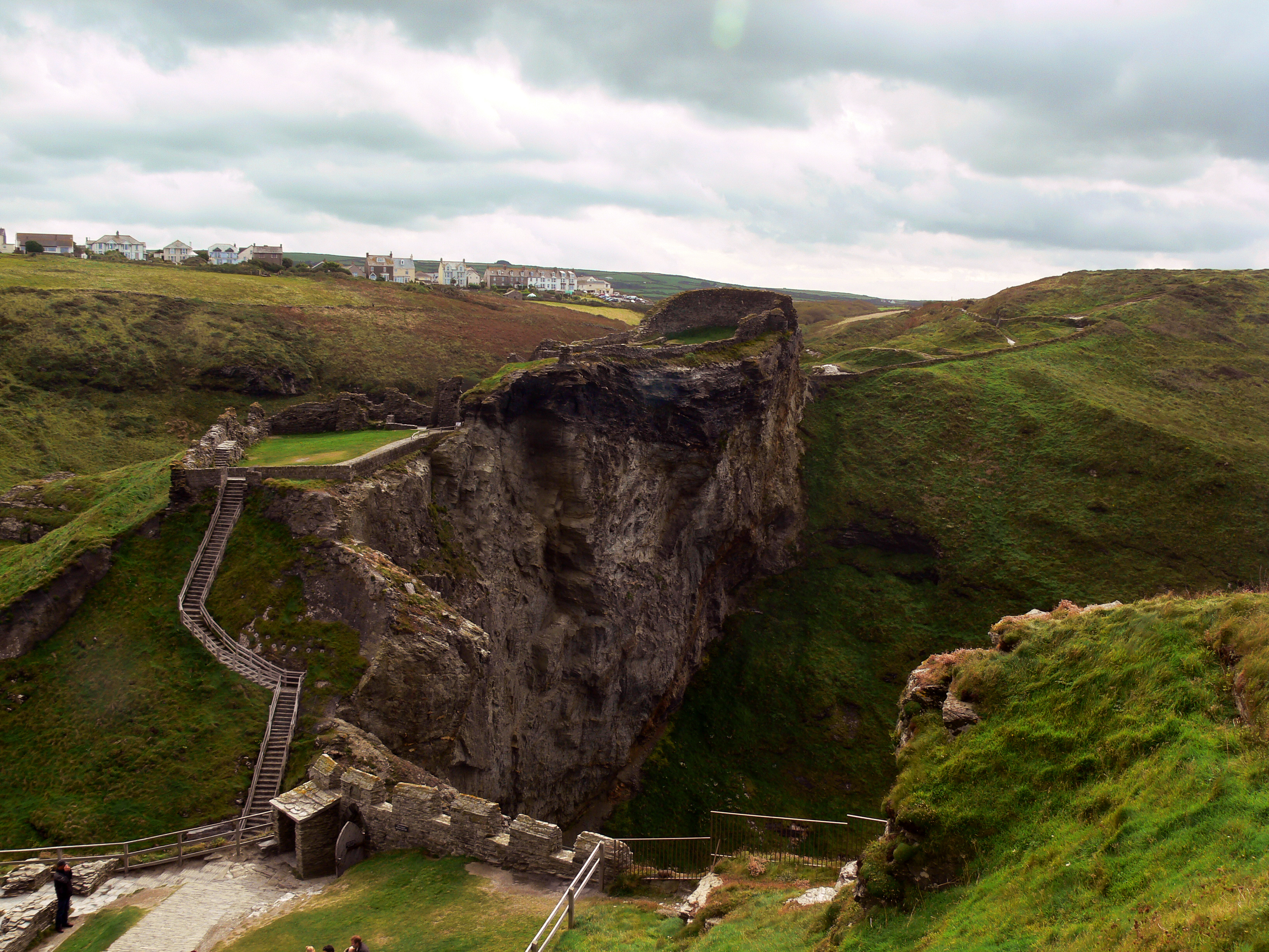 The ruins of the upper mainland courtyards of Tintagel Castle, Cornwall